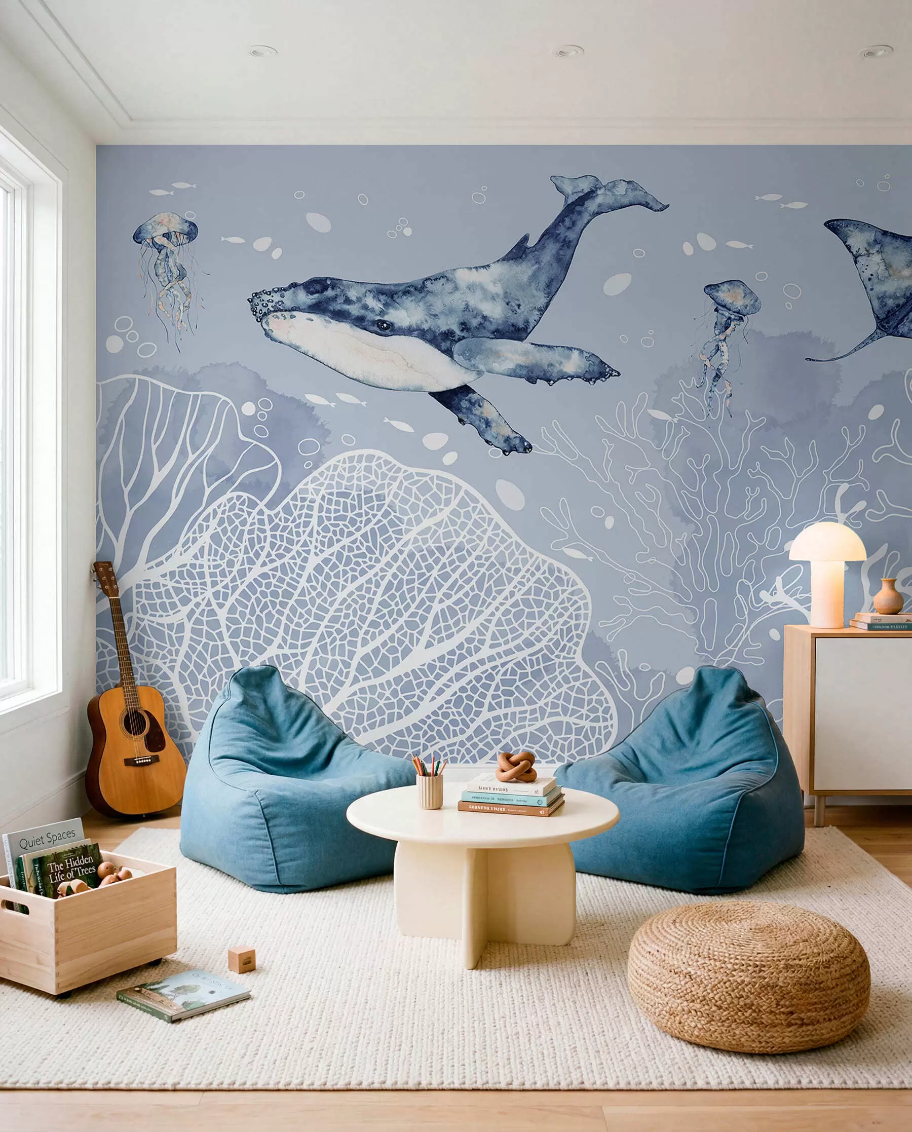 murales Ballena sobre coral blanco w00848