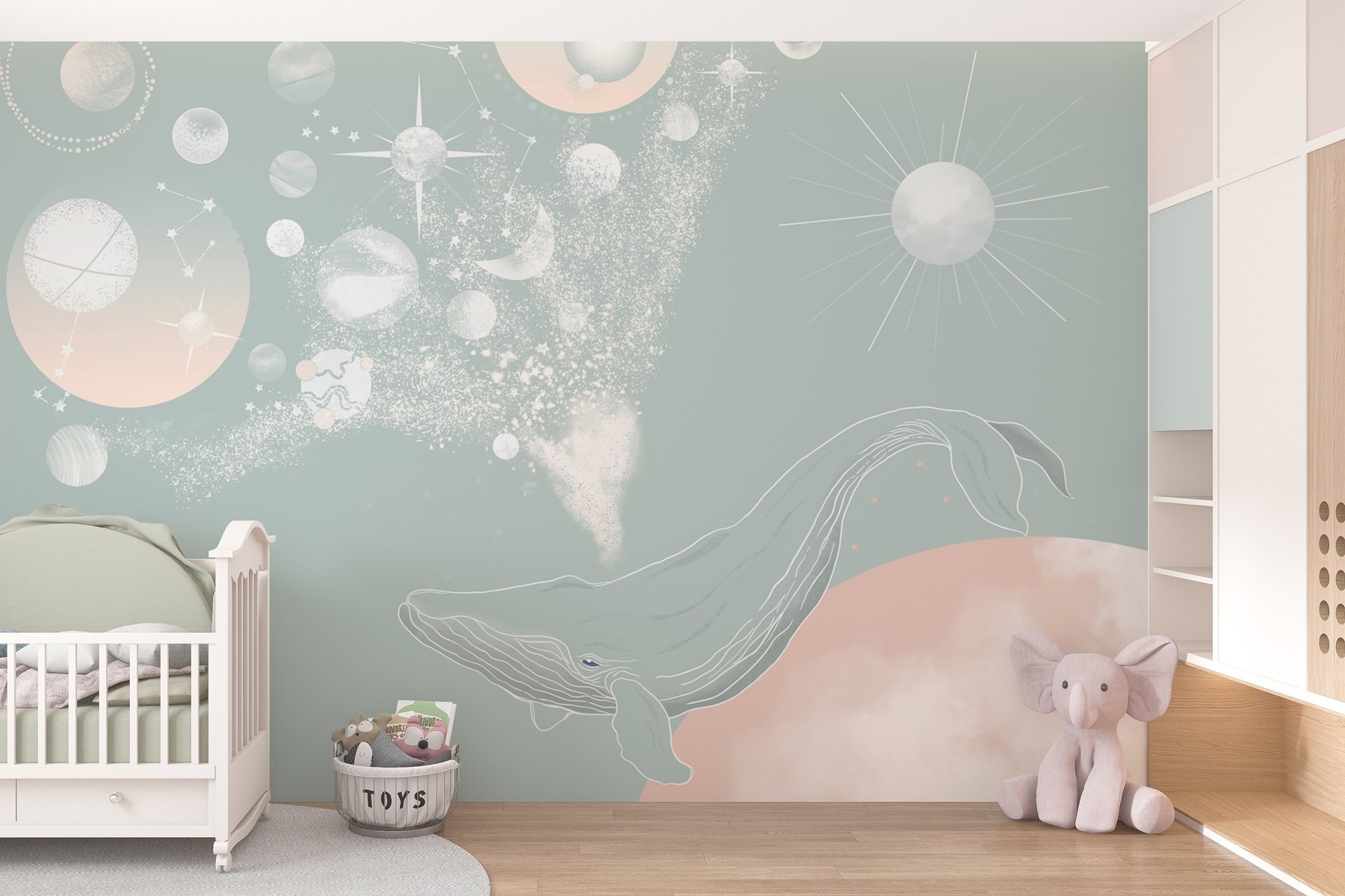 Wall Murals Kids Whale swimming through cosmic wonders Nr