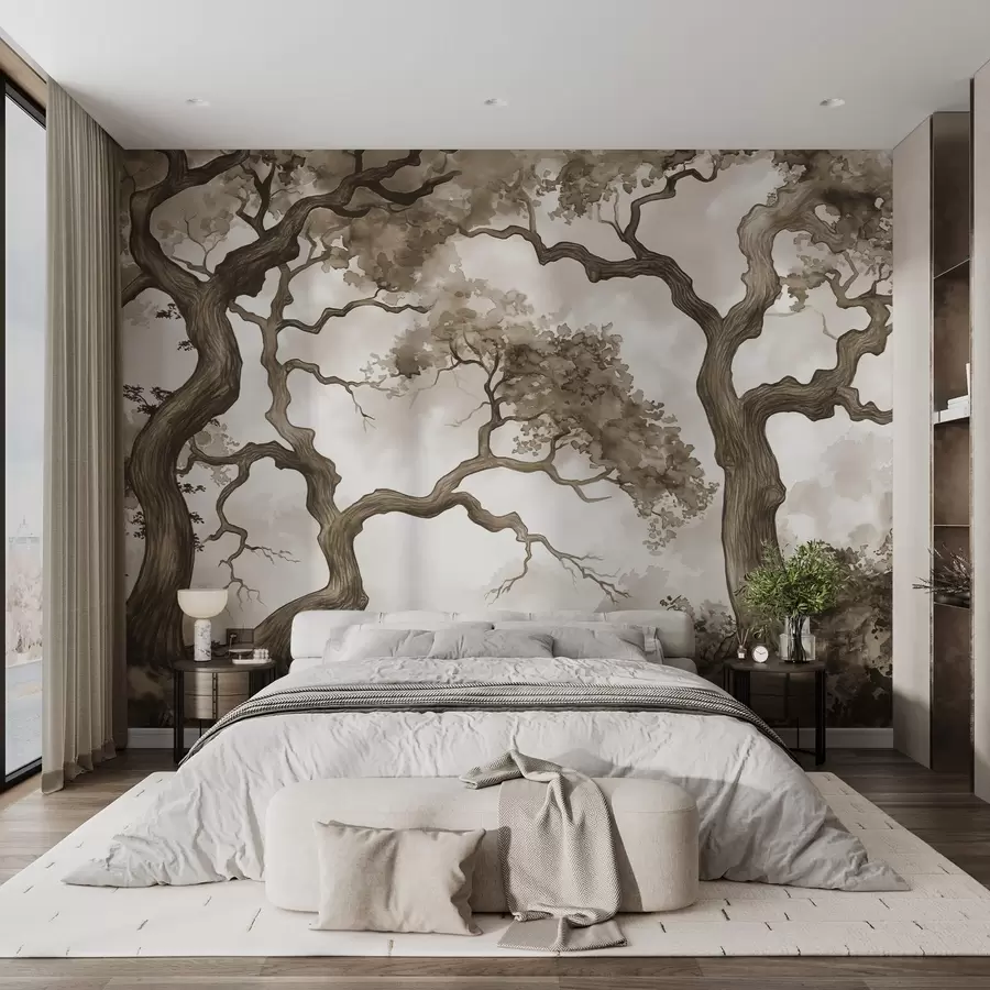 wall murals Twisted branches in serene landscape w01184v1