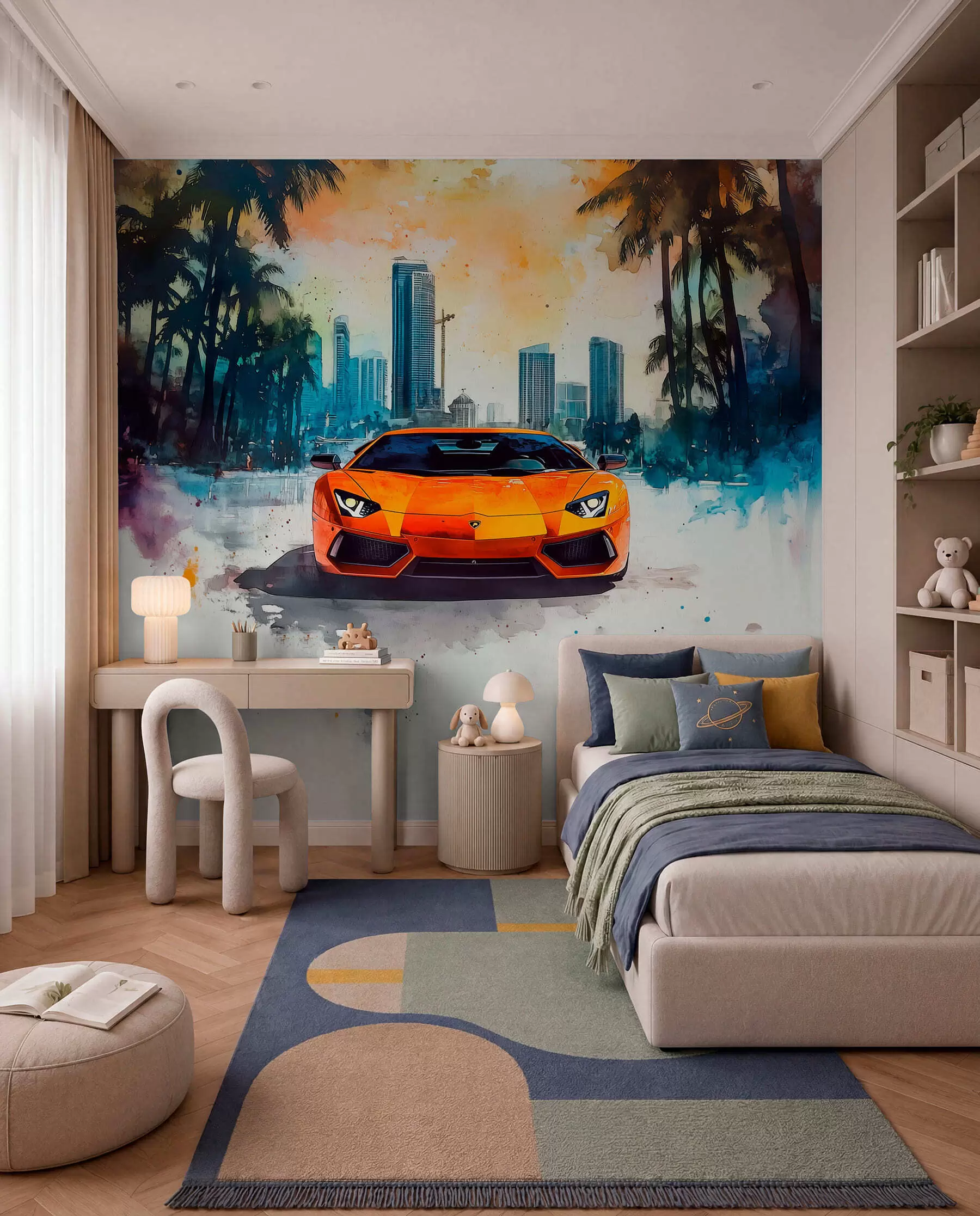 wall murals Orange Sports Car in Paint w01964