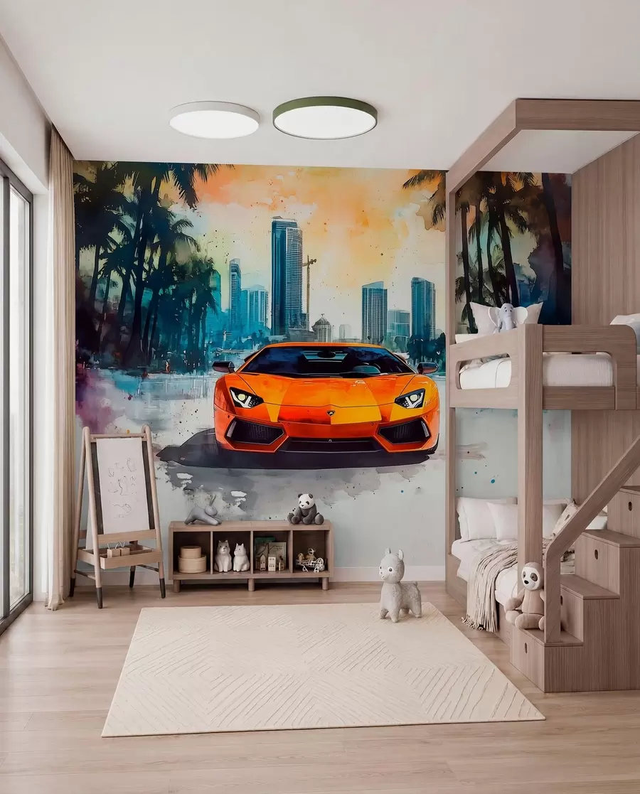 peintures murales Voiture de sport orange peinte w01964