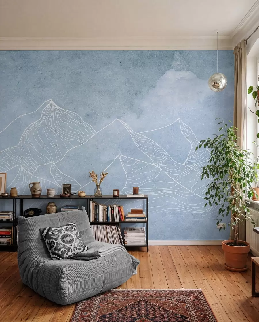 Wall Mural Photo Wallpaper Serene mountains in soft blue hues u98839v1