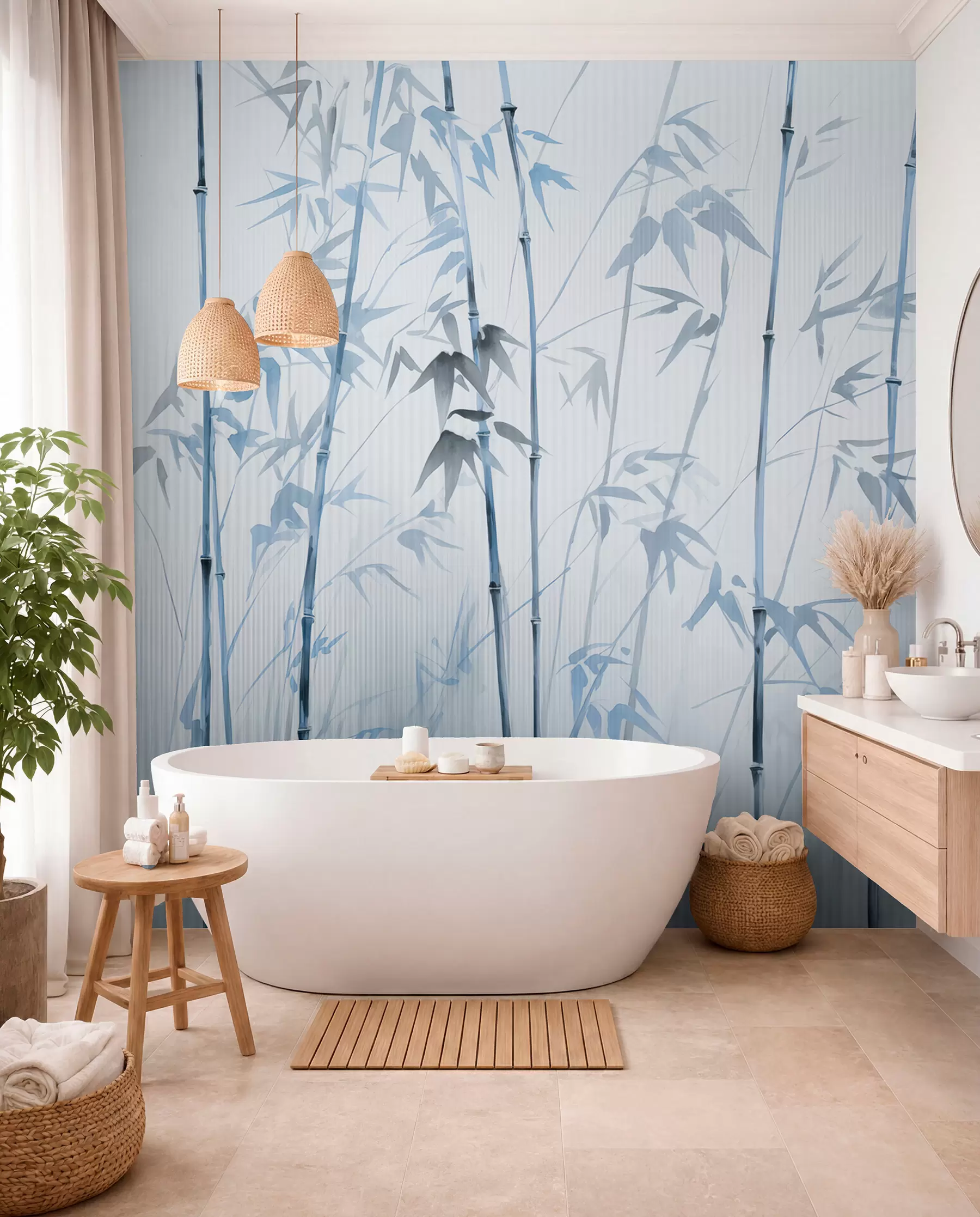 wall murals Watercolor bamboo w08390v1