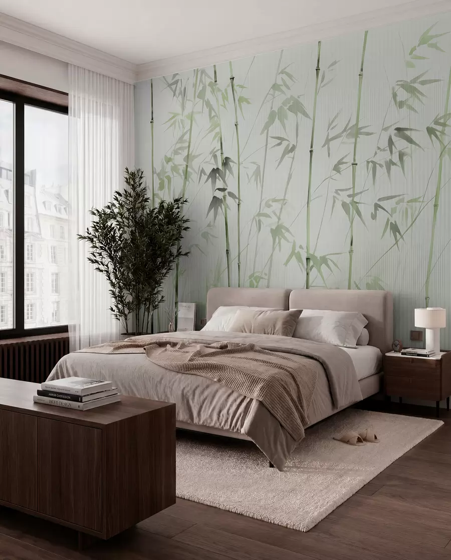 wall murals Watercolor bamboo w08390v2