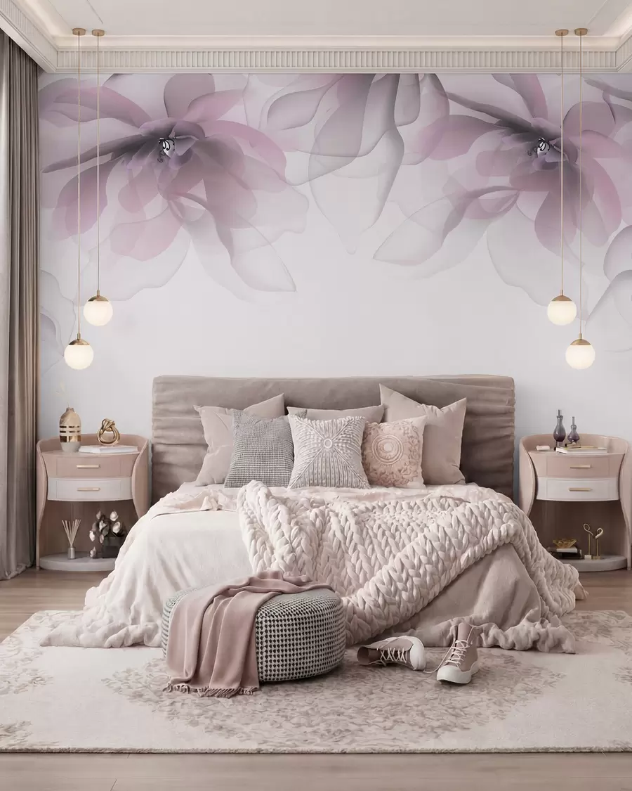 wall murals pink translucent large flowers on top w02093