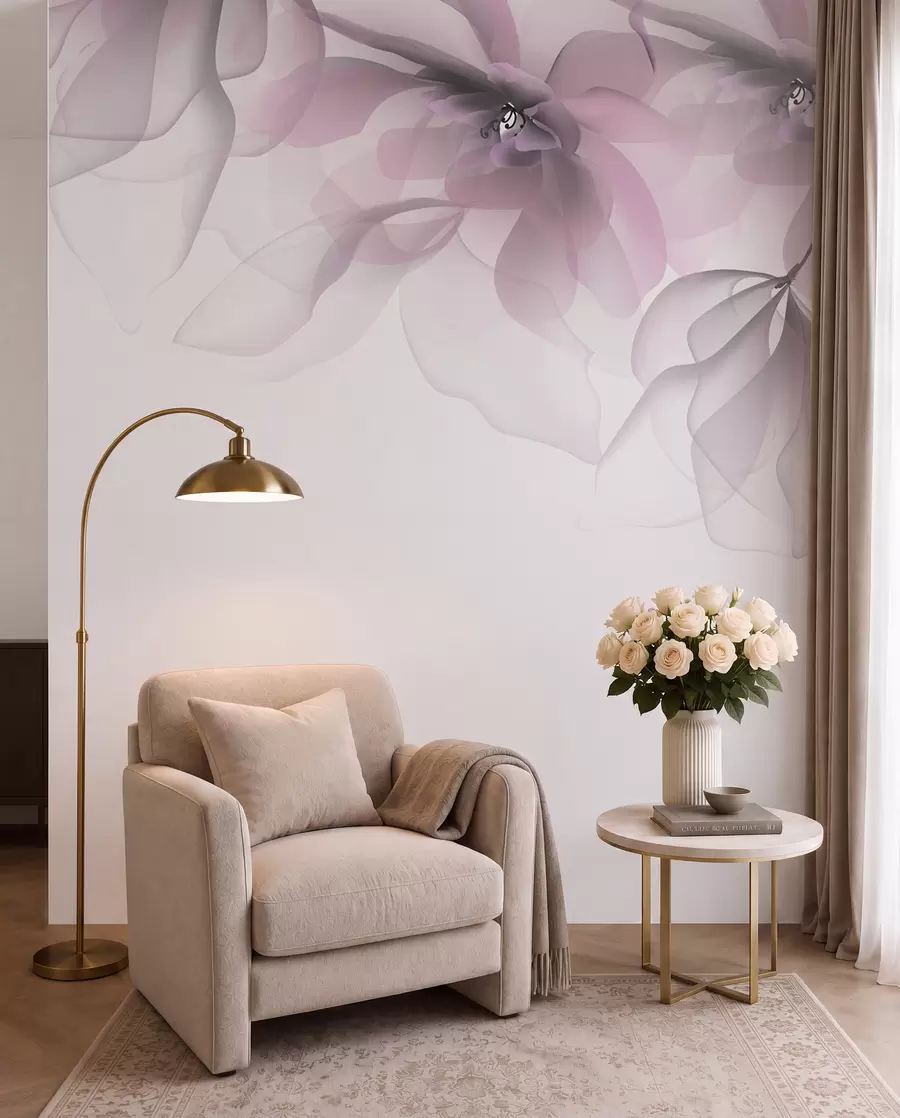 Wall Mural Photo Wallpaper pink translucent large flowers on top w02093