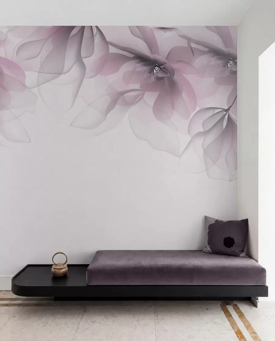 peintures murales grandes fleurs roses translucides sur le dessus w02093