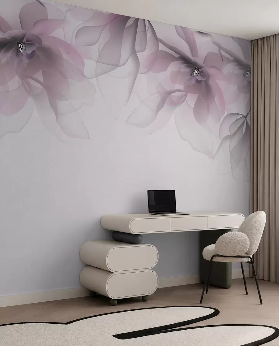 wall murals pink translucent large flowers on top w02093