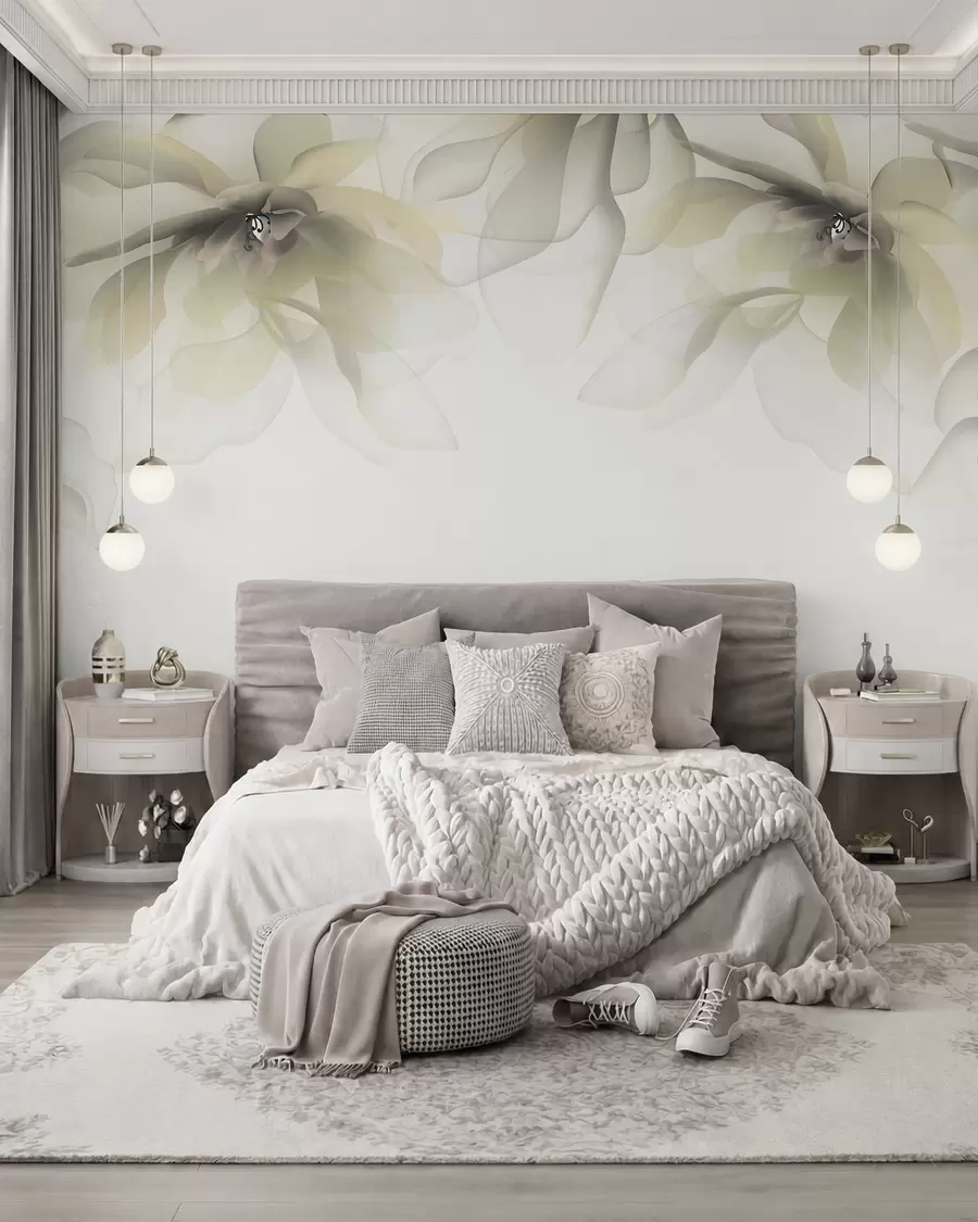 wall murals yellow translucent large flowers on top w02093v1