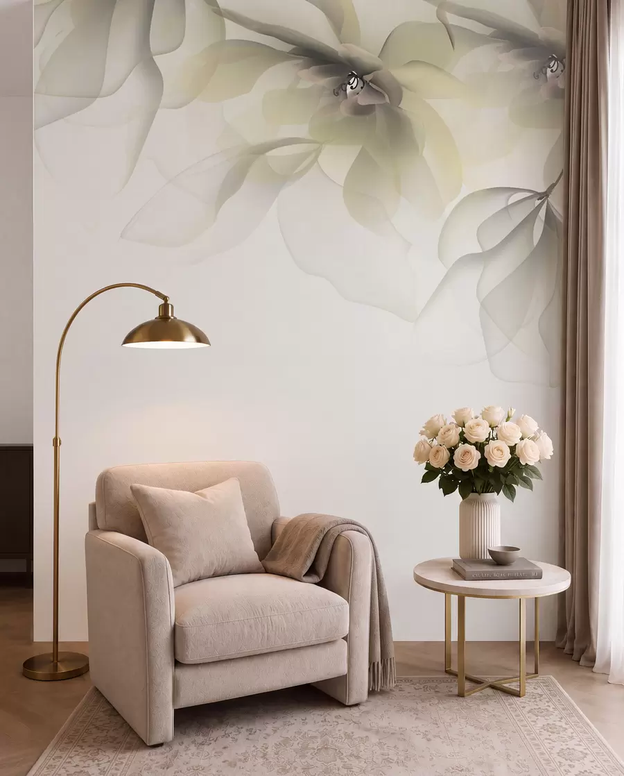 wall murals yellow translucent large flowers on top w02093v1