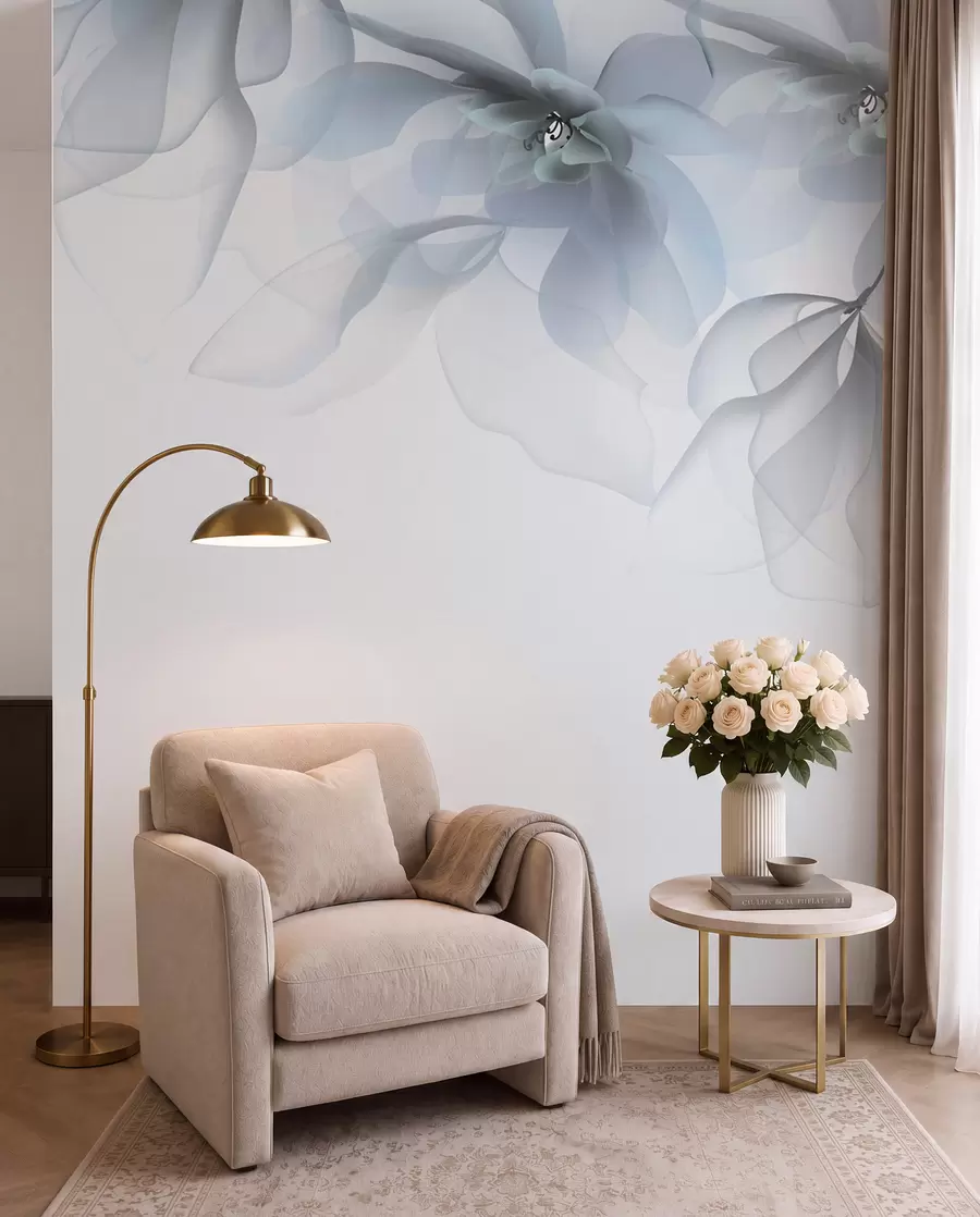Wall Mural Photo Wallpaper blue translucent large flowers on top w02093v2