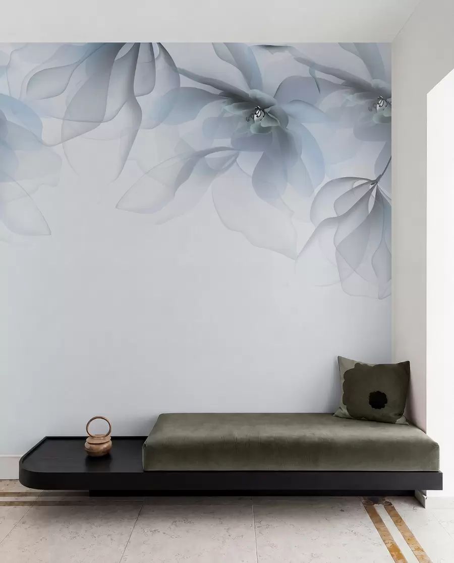 peintures murales grandes fleurs bleues translucides sur le dessus w02093v2