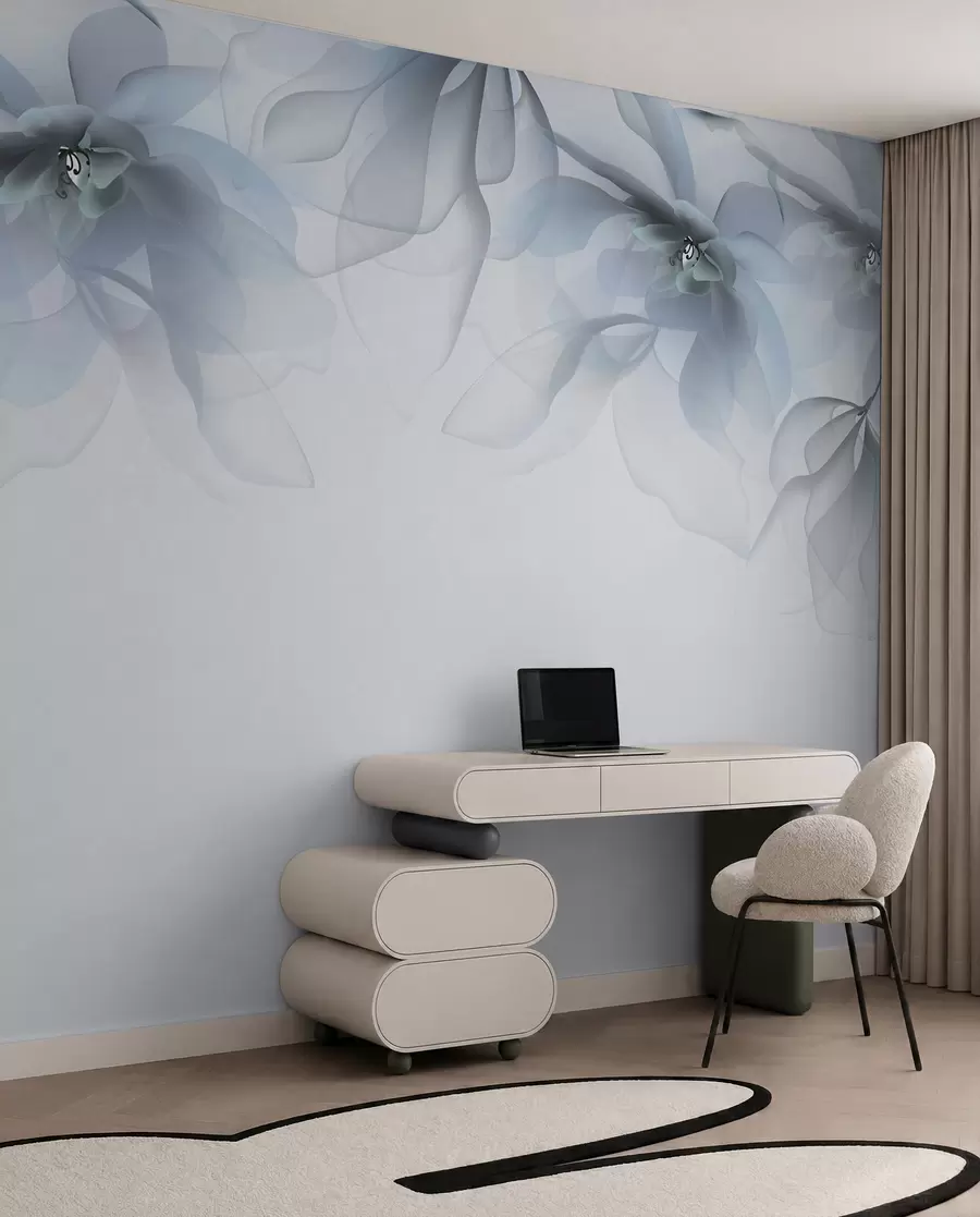 wall murals blue translucent large flowers on top w02093v2