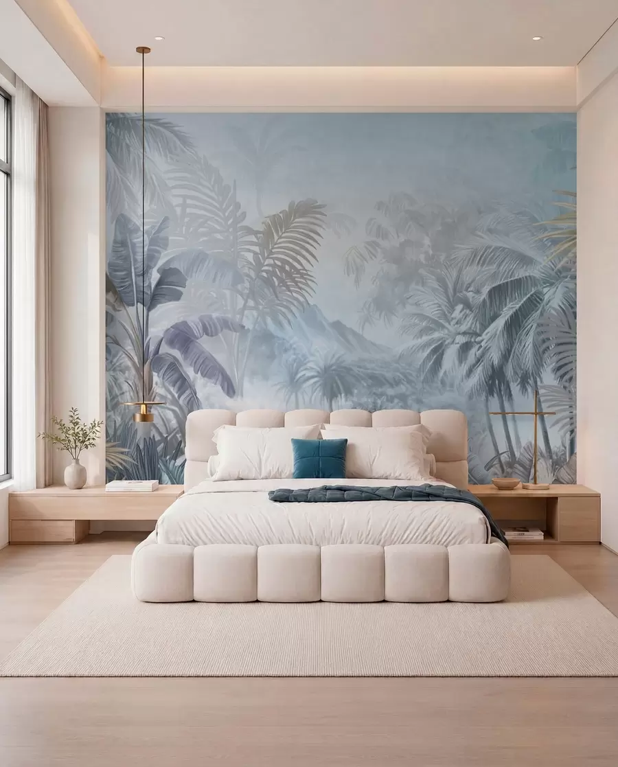 Wall Mural Photo Wallpaper Tropical forest in soft blue tones w01931