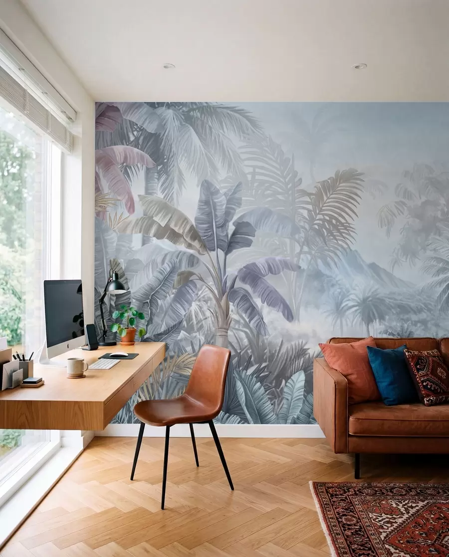 murales Selva tropical en suaves tonos azules w01931