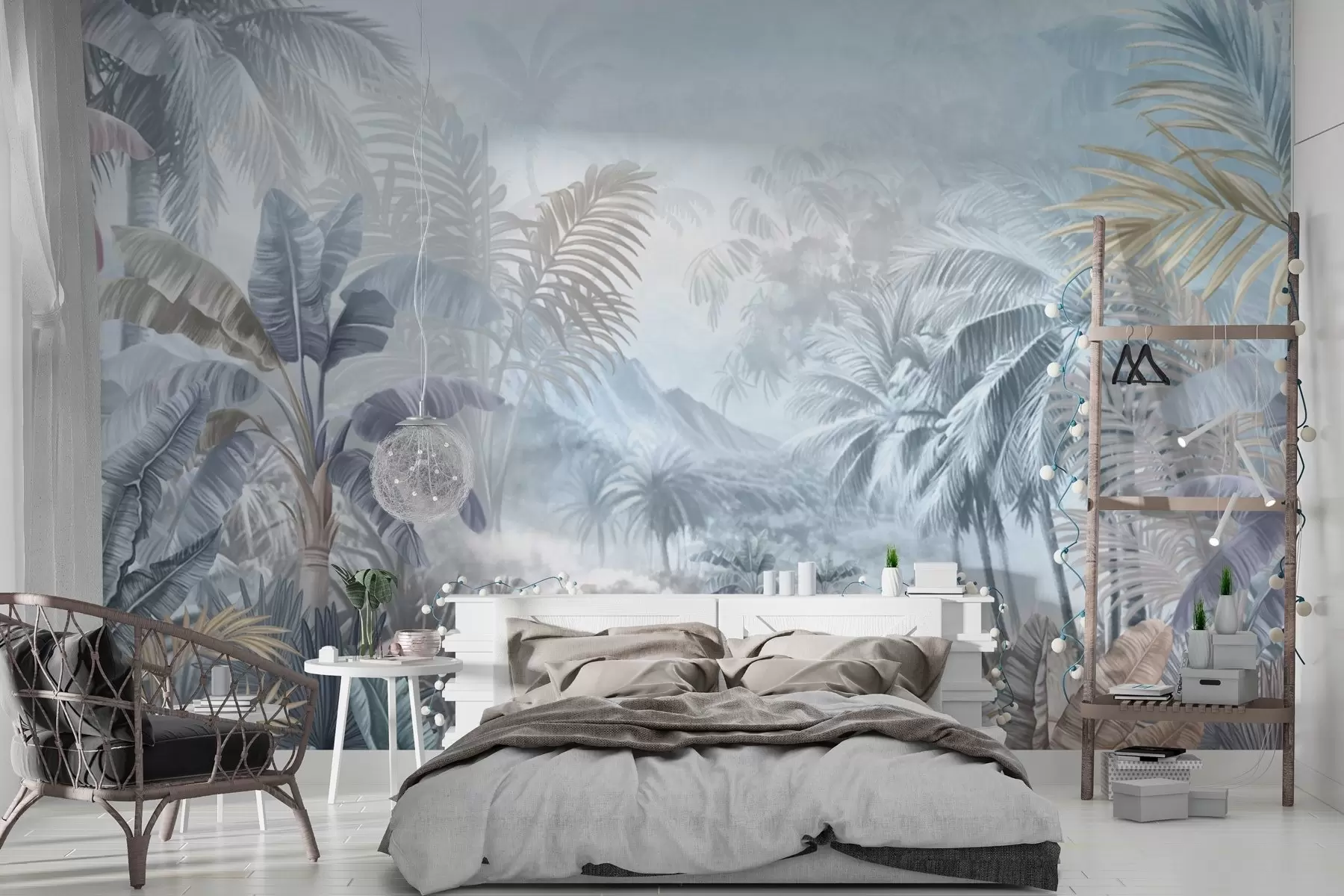 murais de parede Floresta tropical em tons azuis suaves w01931
