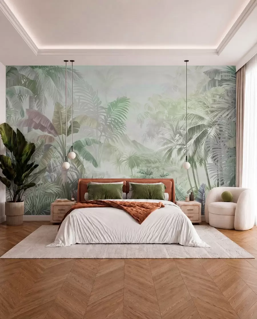 Wall Mural Photo Wallpaper Rainforest in soft green tones w01931v1