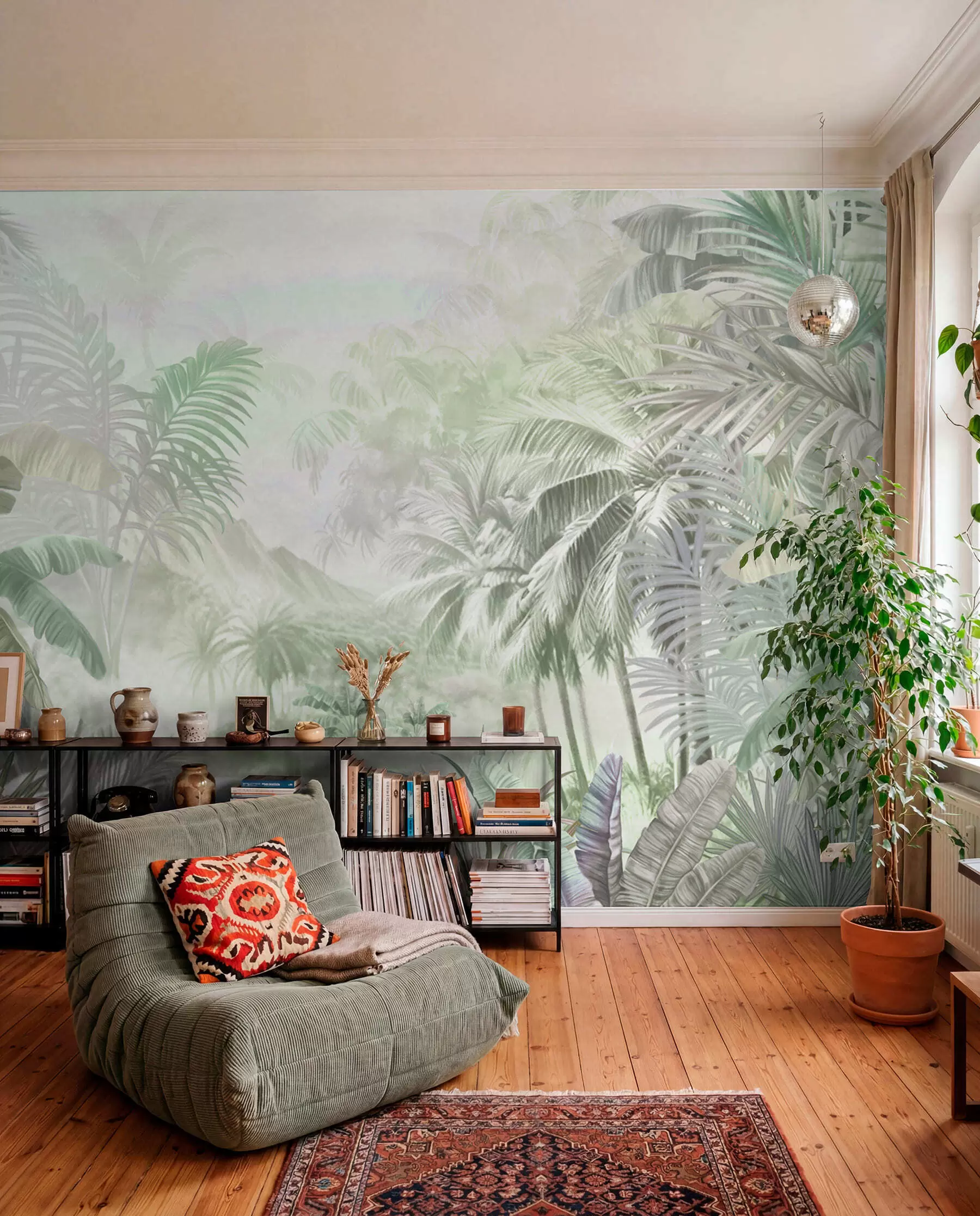 murales Selva tropical en suaves tonos verdes w01931v1