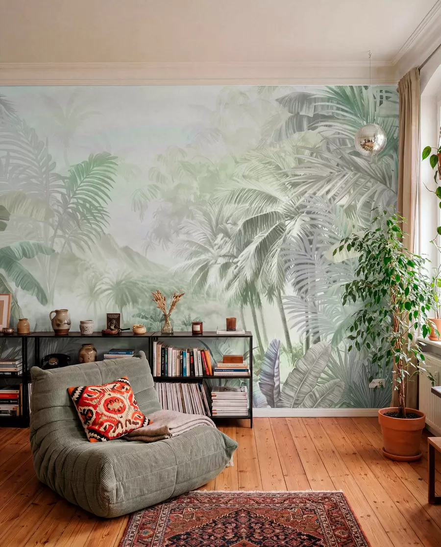 Wall Mural Photo Wallpaper Rainforest in soft green tones w01931v1