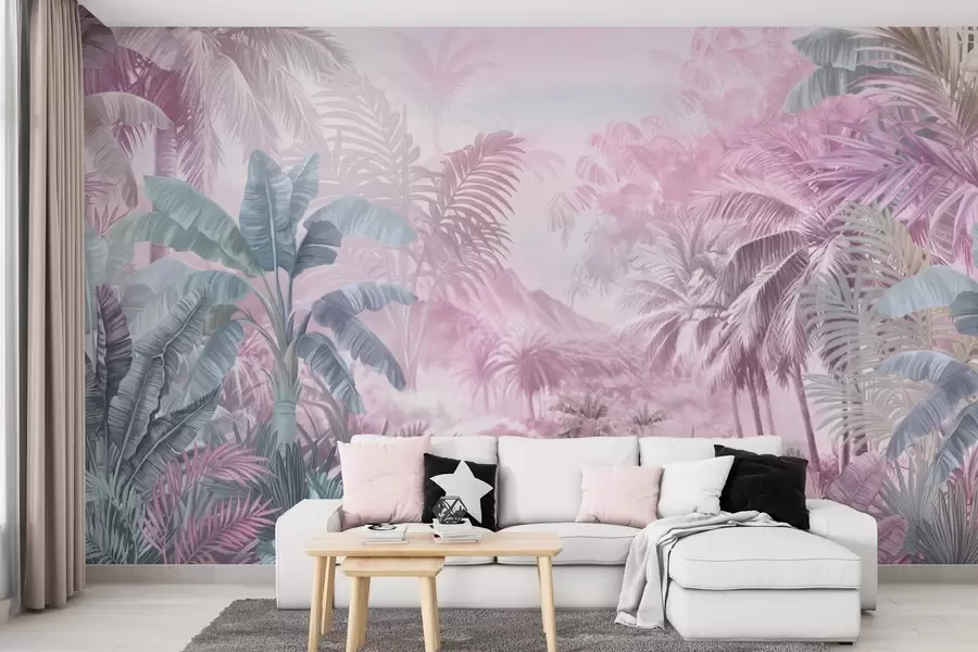 Wall Mural Photo Wallpaper Rainforest in soft pink tones w01931v3