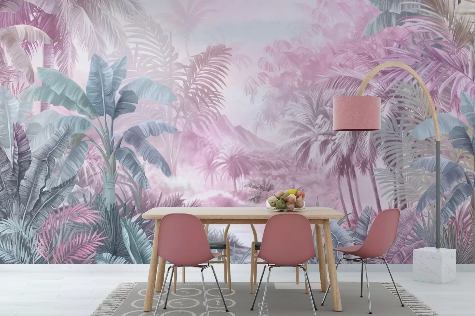 murais de parede Floresta tropical em tons de rosa suave w01931v3