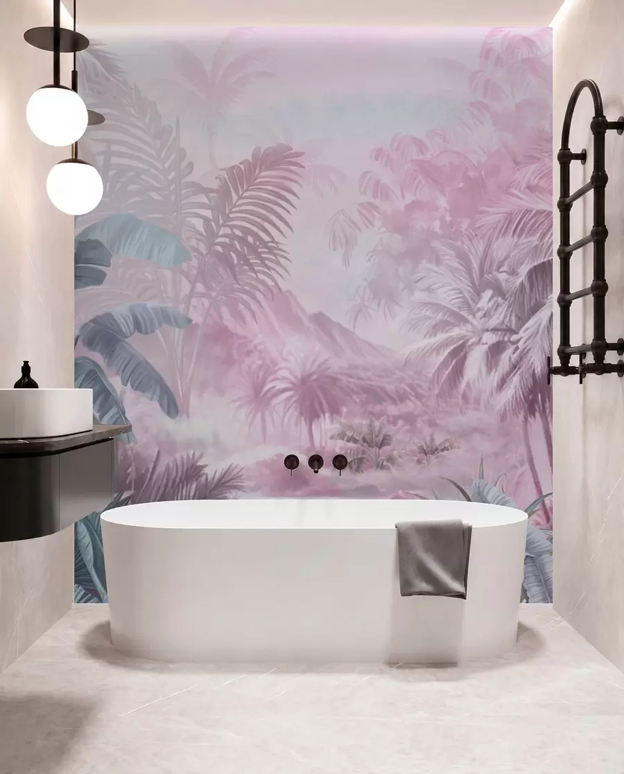 wall murals Rainforest in soft pink tones w01931v3