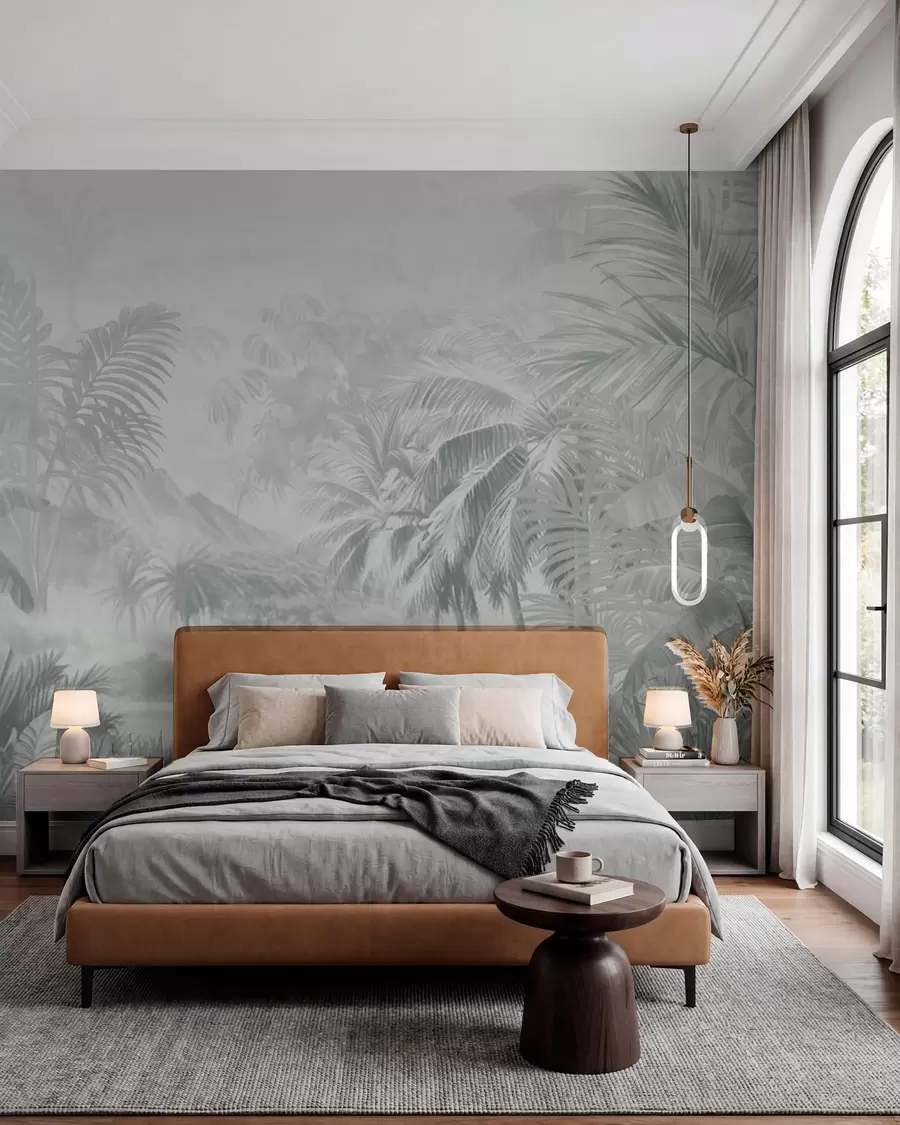 wall murals Rainforest in soft gray tones w01931v4