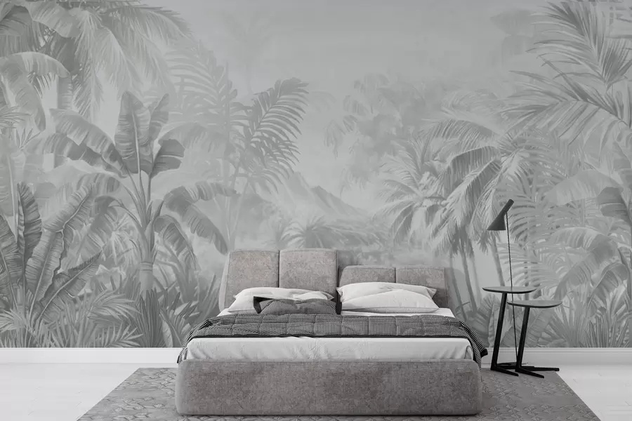 Wall Mural Photo Wallpaper Rainforest in soft gray tones w01931v4