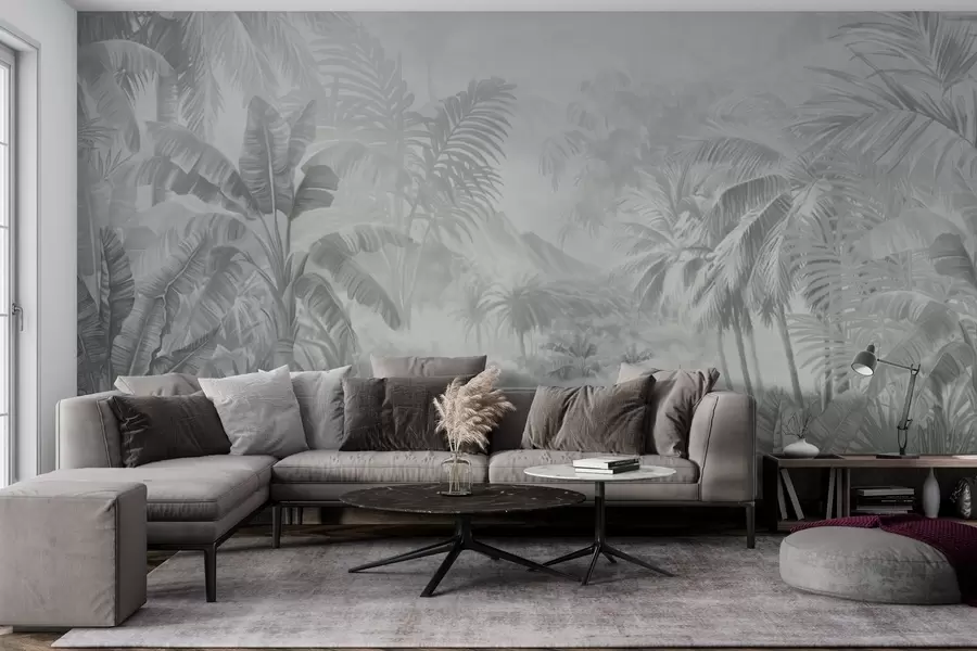 peintures murales Forêt tropicale dans des tons gris doux w01931v4