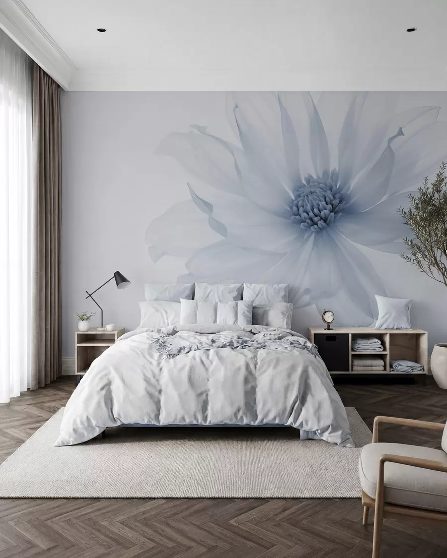 peintures murales Fleur bleue délicate sur fond clair w02077