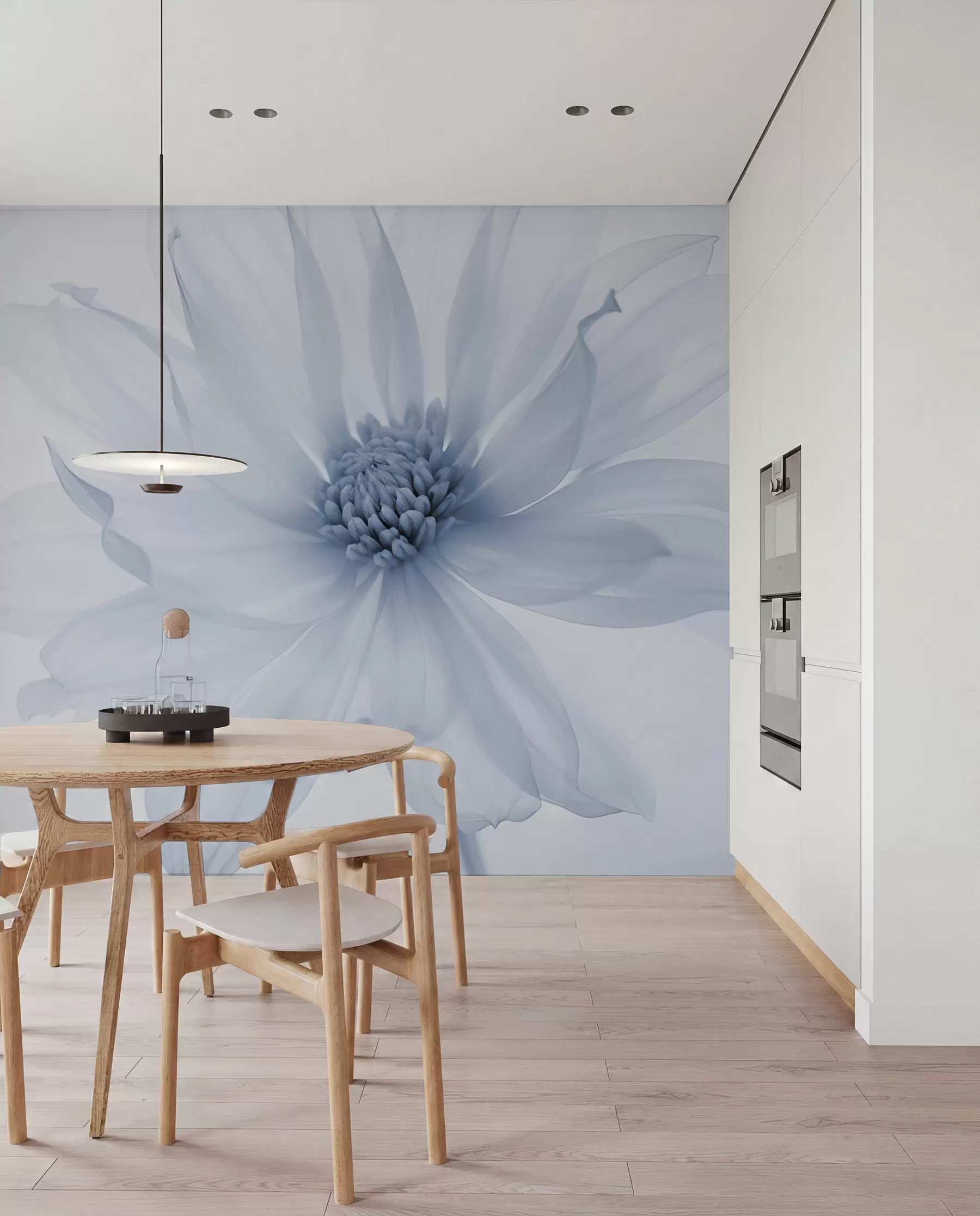 peintures murales Fleur bleue délicate sur fond clair w02077