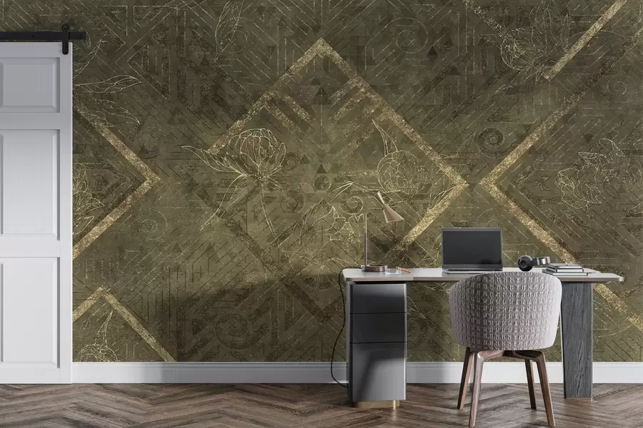 murales Textura grunge con motivos florales w02079v1