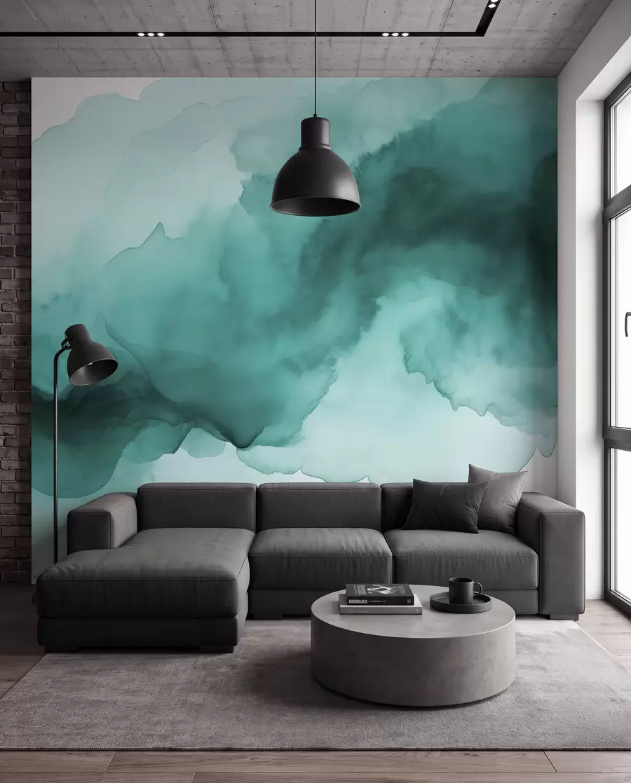 wall murals Teal Watercolour Drift w02114