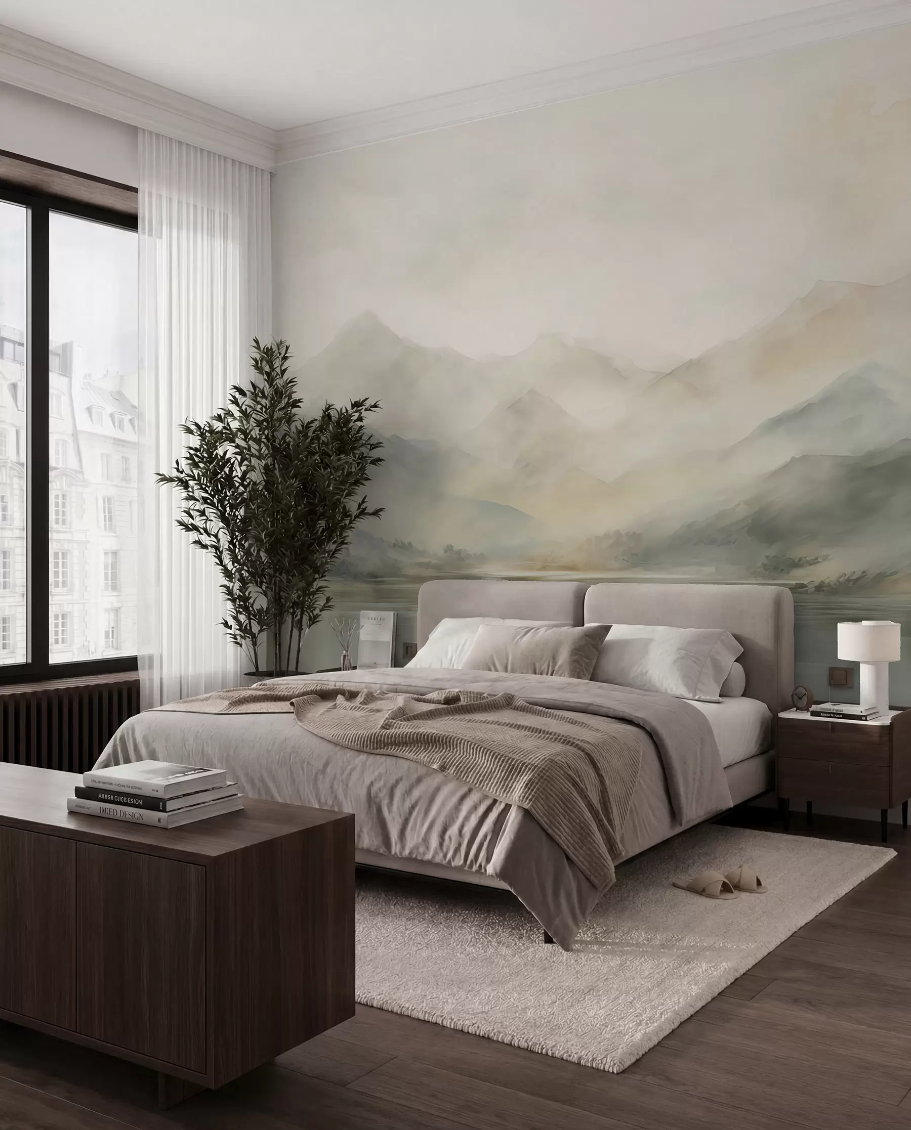 peintures murales Paysage de montagne peint à l'aquarelle w02115
