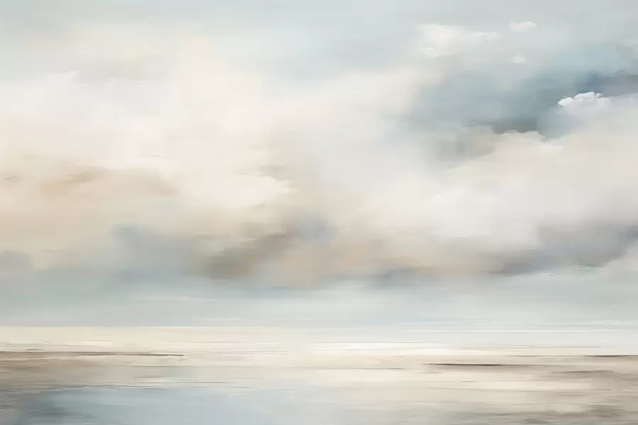 murales Paisaje pintado a la acuarela de nubes y mar w02116