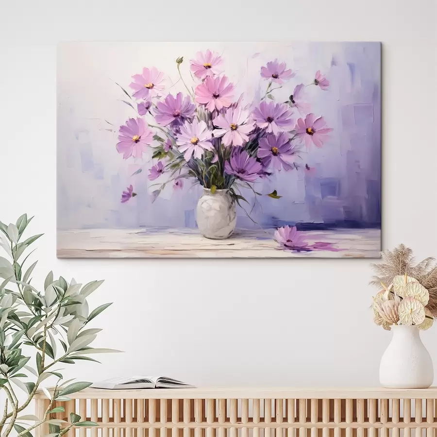 wall murals Delicate purple violet flowers in a vase s41475