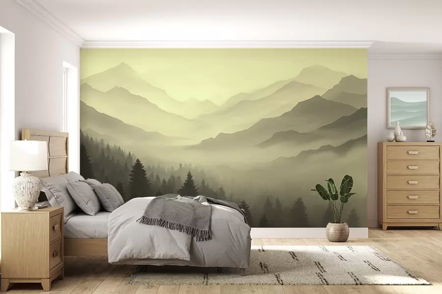 wall murals Forest and mountains in green shades w02186v1