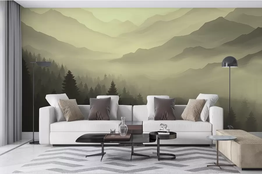 Wall Mural Photo Wallpaper Forest and mountains in green shades w02186v1