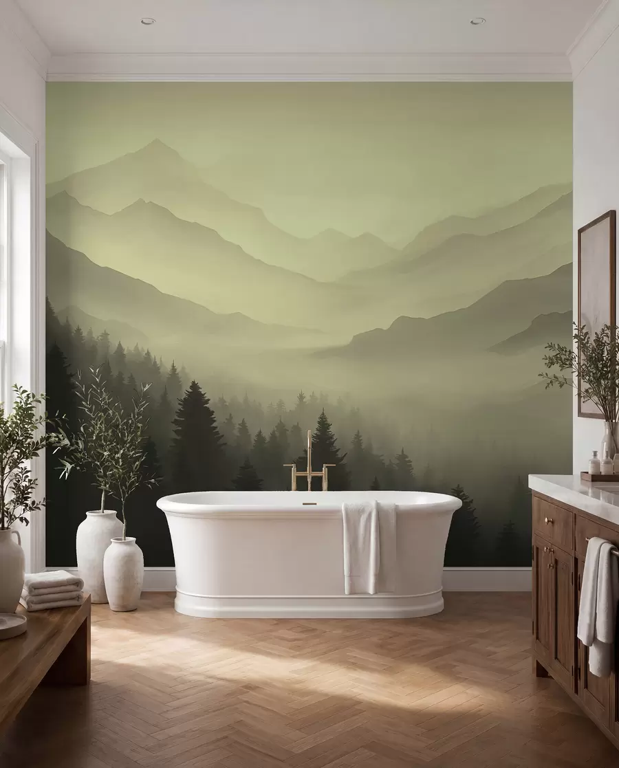 wall murals Forest and mountains in green shades w02186v1