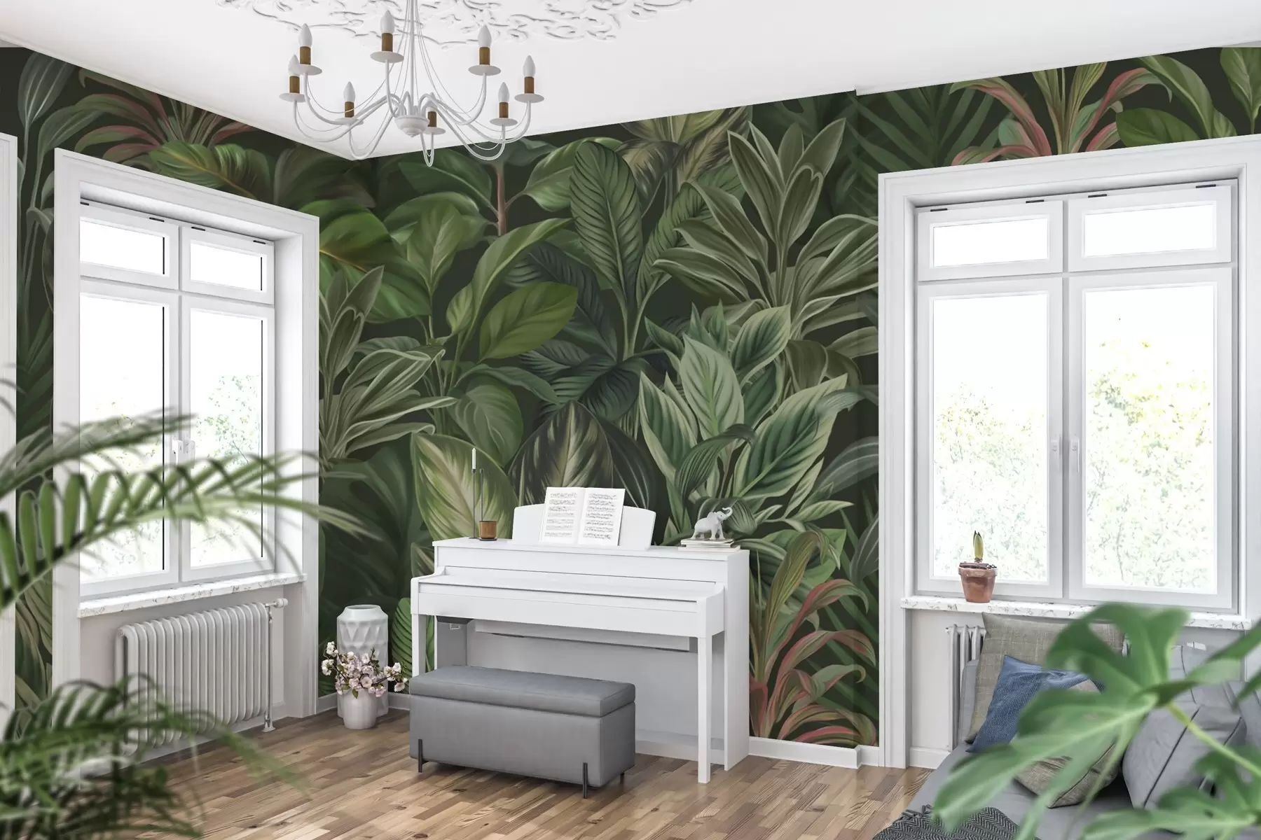 peintures murales Feuillage tropical vert épais w02126