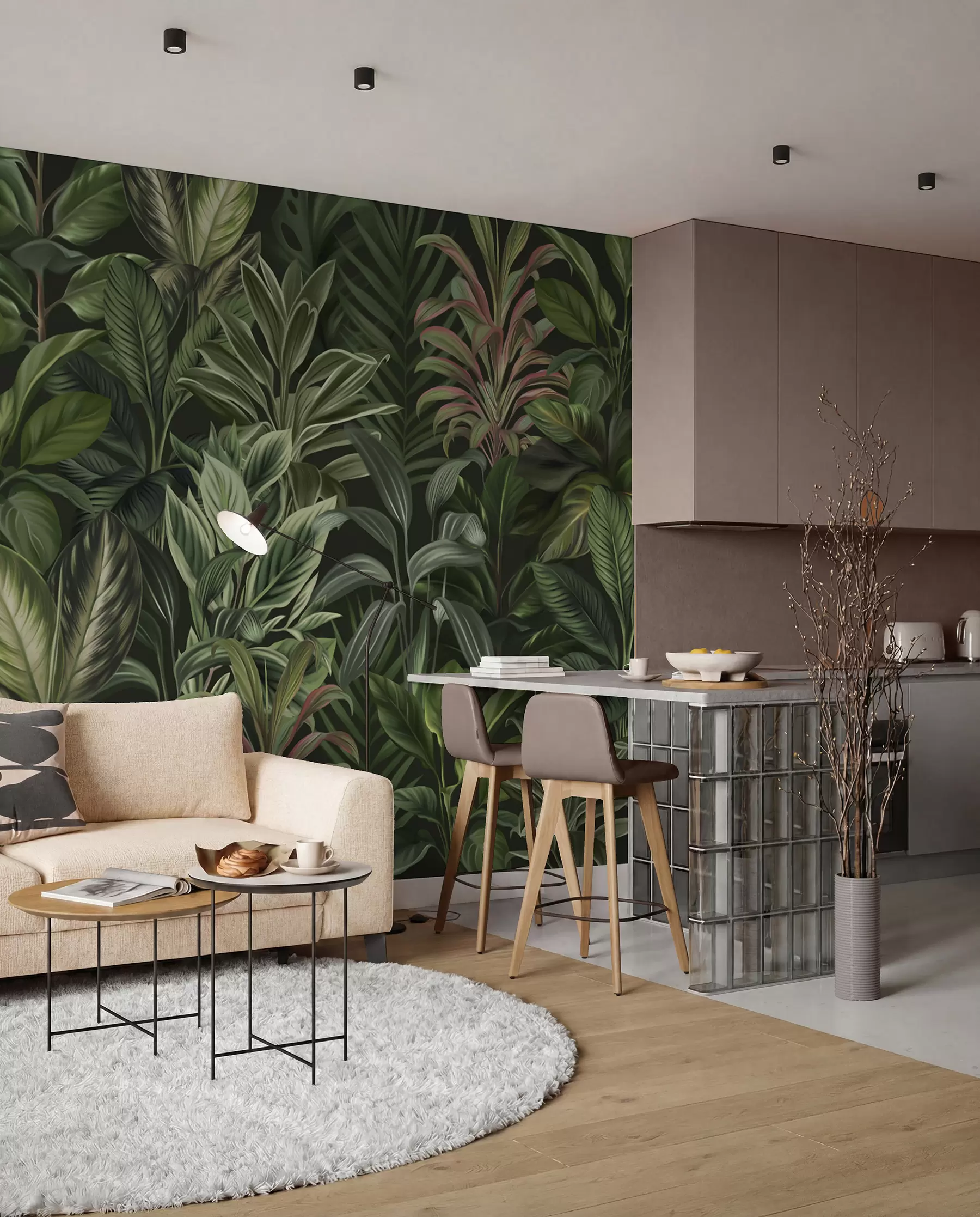 peintures murales Feuillage tropical vert épais w02126