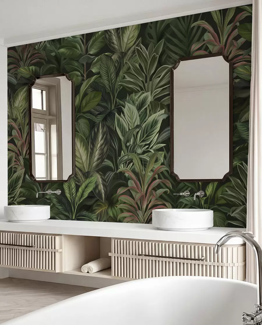 wall murals Thick green tropical foliage w02126