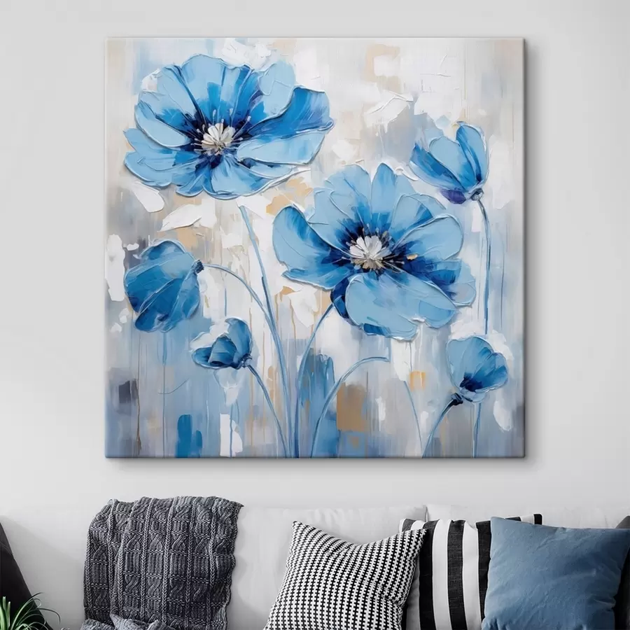 wall murals Painted blue flowers s41597