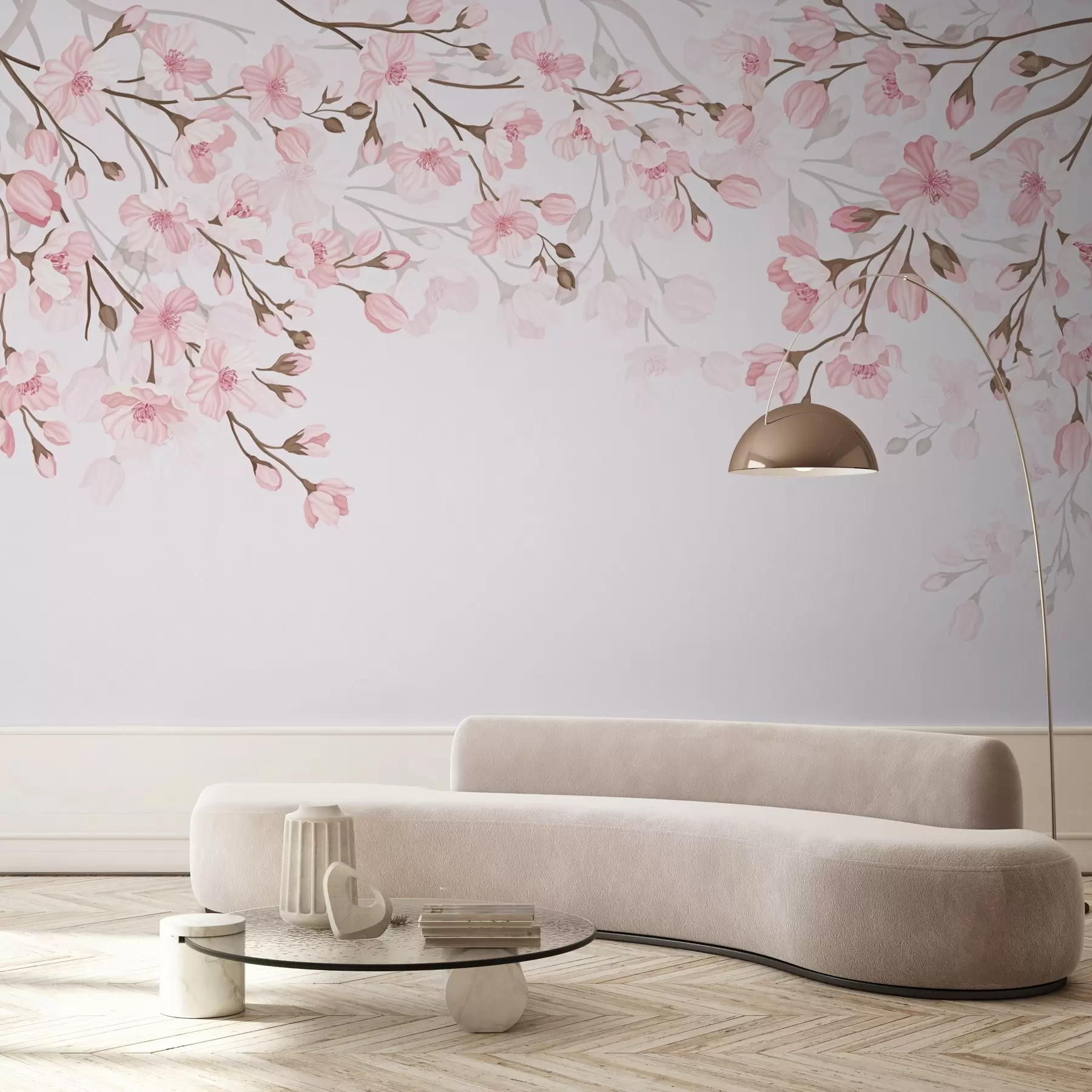 Wall Mural Photo Wallpaper pink flowering branches on a pink background w02200