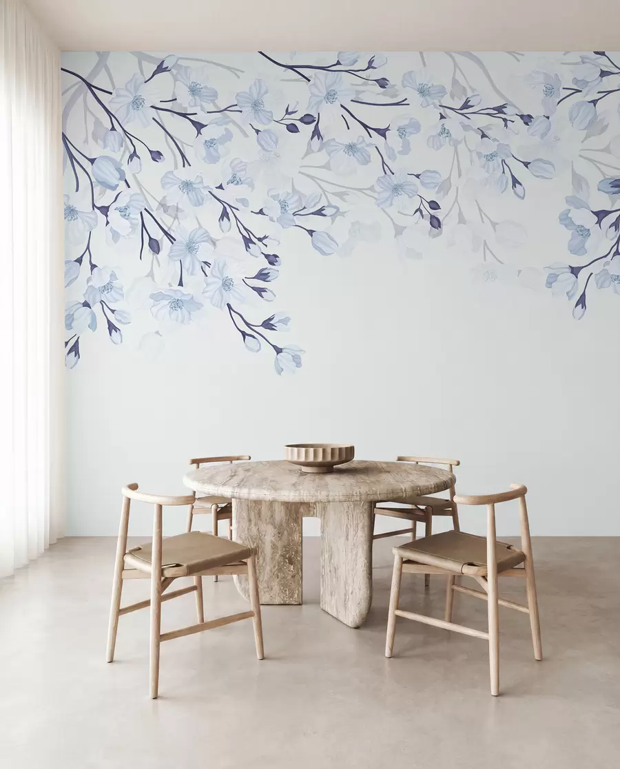 wall murals blue flowering branches on a blue background w02200v1