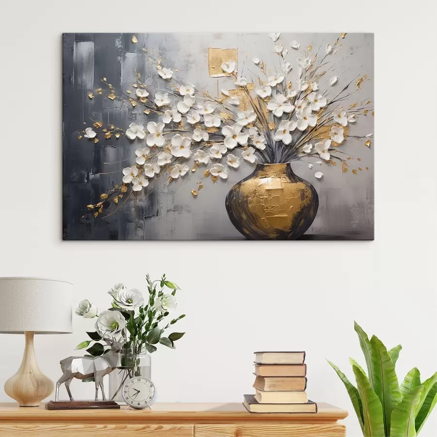 wall murals Volumetric small light flowers in a vase, imitation oil painting s41558