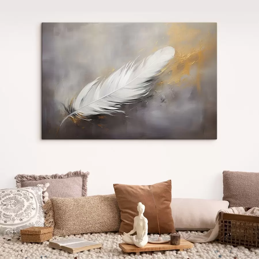 murales Pluma blanca sobre fondo gris s41557