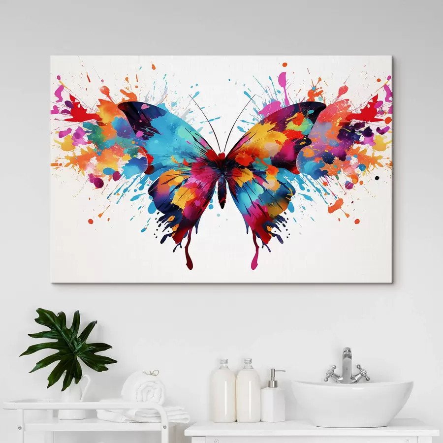 wall murals Watercolor butterfly on a background of multi-colored splashes of paint s41560