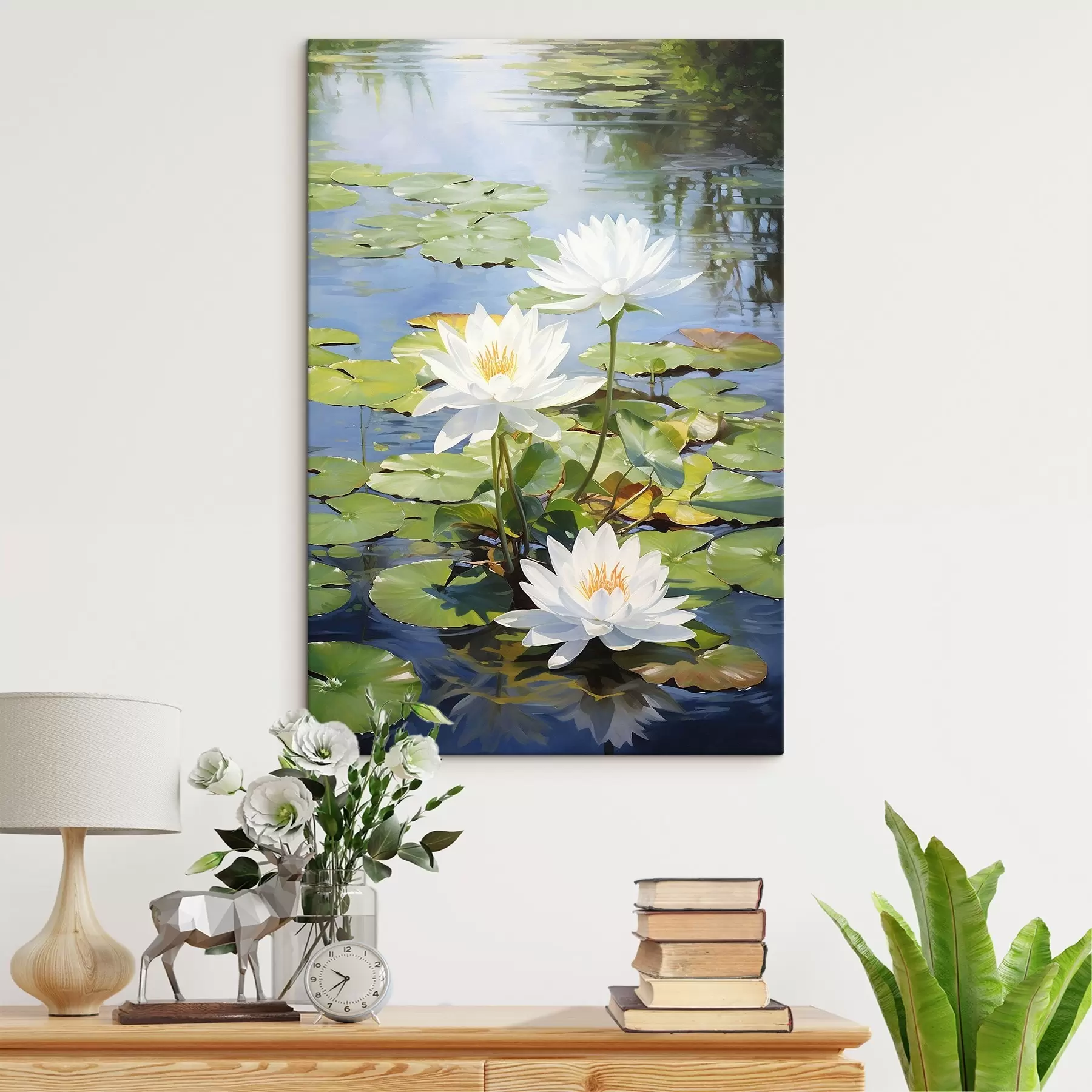 wall murals Three white water lilies, lotus flowers s41572
