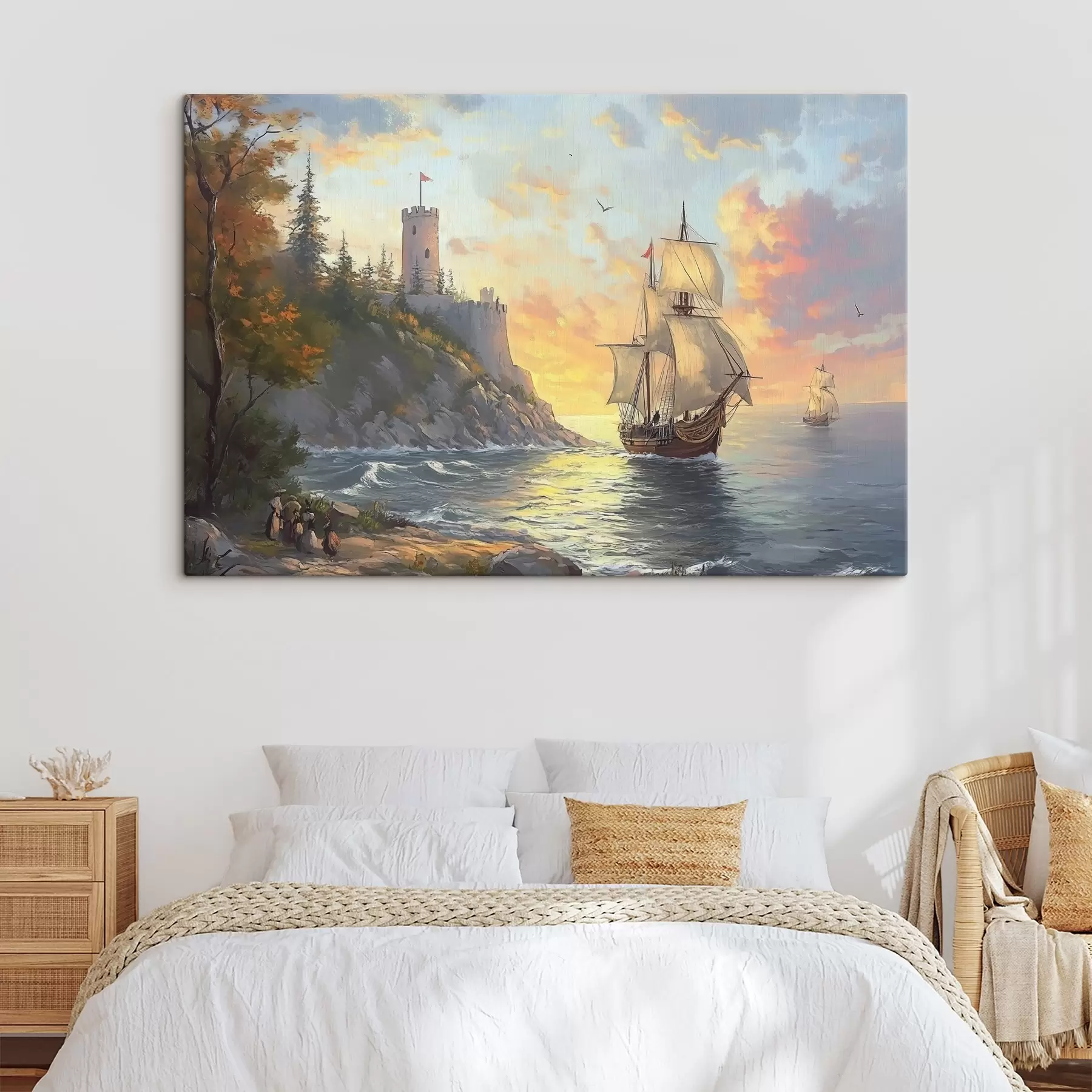 murales barco cerca de la costa al amanecer s41626